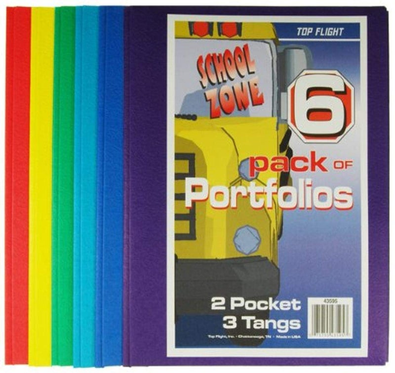 Top Flight Two Pocket Portfolio with Tangs, Assorted Colors, 6 Pack (4660255)